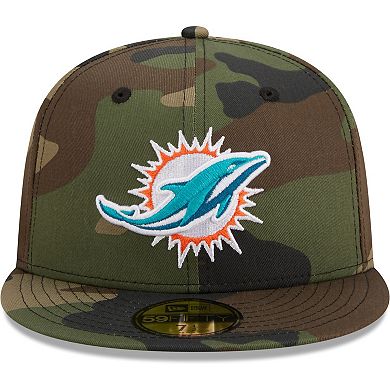 Men's New Era Camo Miami Dolphins Woodland 59FIFTY Fitted Hat