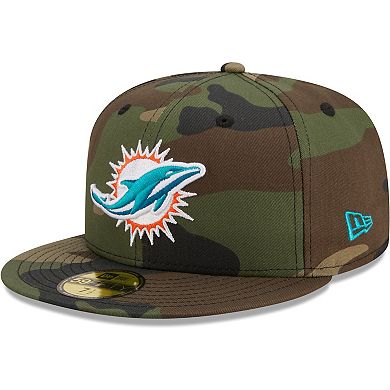 Men's New Era Camo Miami Dolphins Woodland 59FIFTY Fitted Hat