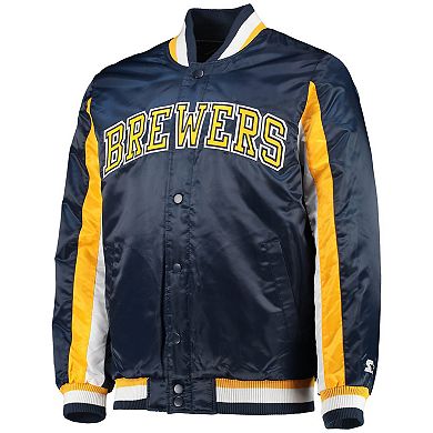 Men's Starter Navy Milwaukee Brewers The Ace Satin Full-Snap Jacket