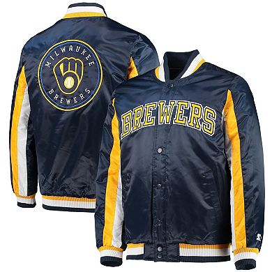 Men's Starter Navy Milwaukee Brewers The Ace Satin Full-Snap Jacket