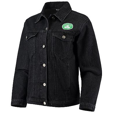 Women's The Wild Collective Black Boston Celtics Patch Denim Button-Up Jacket