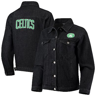Women's The Wild Collective Black Boston Celtics Patch Denim Button-Up Jacket