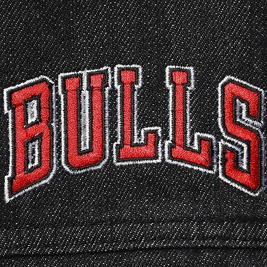 Women's The Wild Collective Black Chicago Bulls Patch Denim Button-Up Jacket