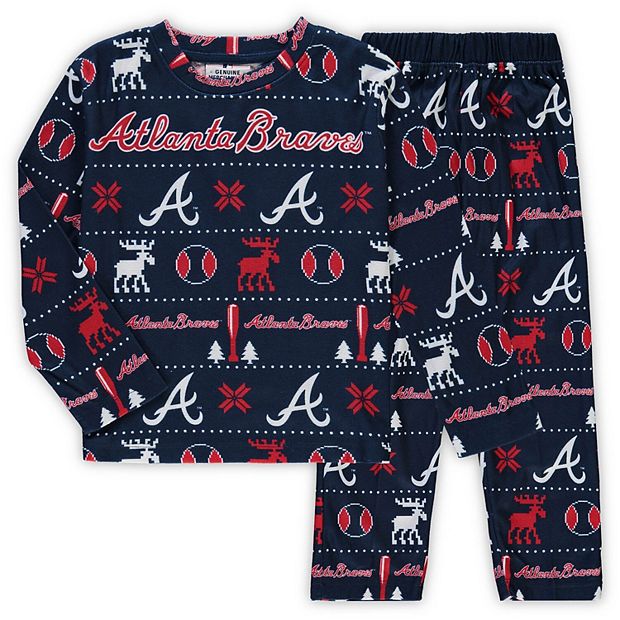 Youth Atlanta Braves Navy Holiday Long Sleeve T-Shirt & Pants Pajama Set