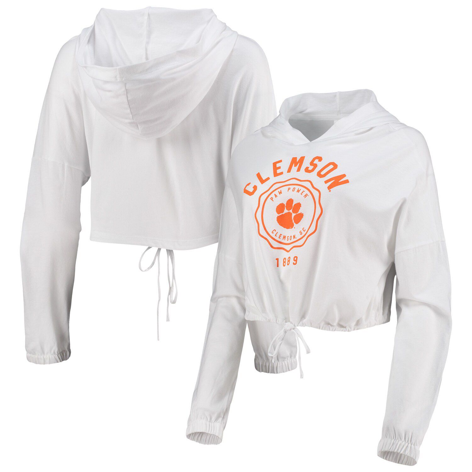 Image for Unbranded Women's White Clemson Tigers Poppy Cinched Cropped Hoodie Long Sleeve T-Shirt at Kohl's.