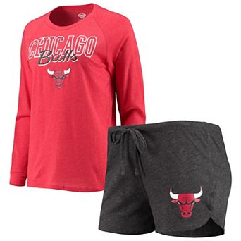 Women's Concepts Sport Heathered Black/Heathered Red Chicago Bulls Raglan Long Sleeve T-Shirt & Shorts Sleep Set