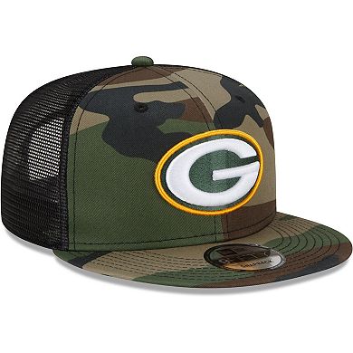 Men's New Era Camo Green Bay Packers Woodland Trucker 2.0 9FIFTY Snapback Hat