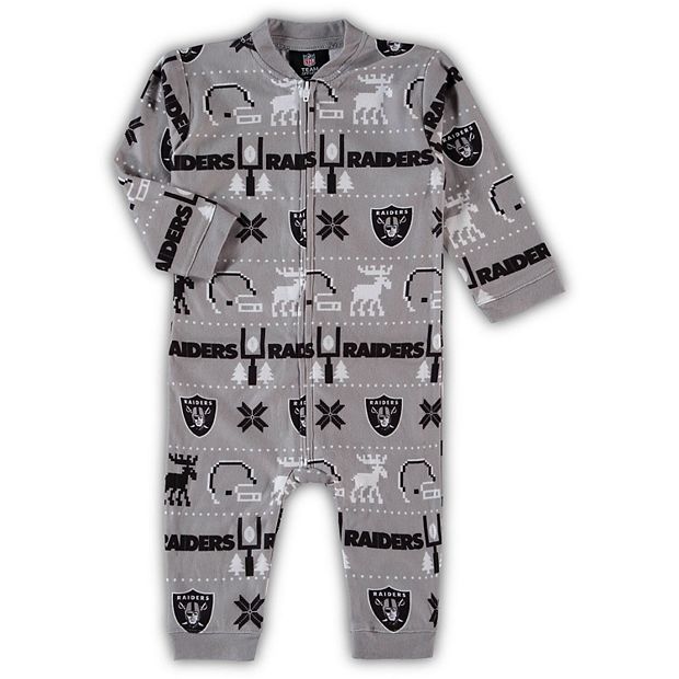 Infant Black Las Vegas Raiders Banded Long Sleeve Holiday Pajamas Full-Zip  Jumper