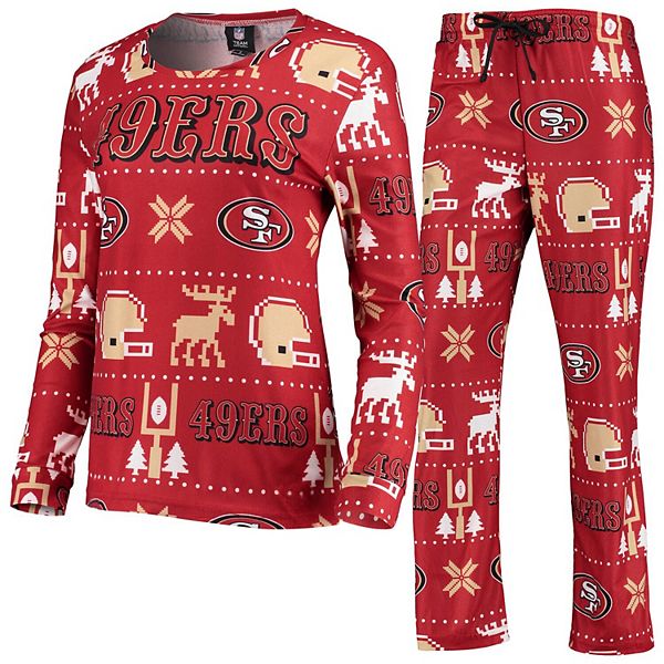 San Francisco 49ers Holiday Wordmark Ugly Pajama Set - Scarlet