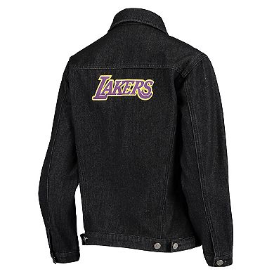 Women's The Wild Collective Black Los Angeles Lakers Patch Denim Button-Up Jacket