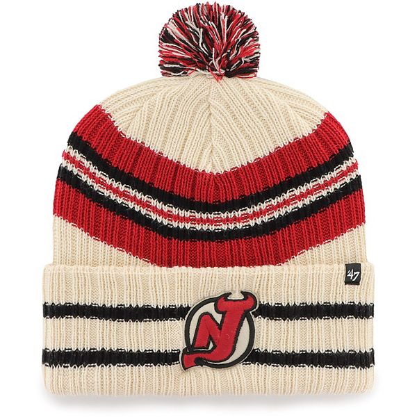 Men's '47 Gray New Jersey Devils Stack Patch Cuffed Knit Hat with Pom