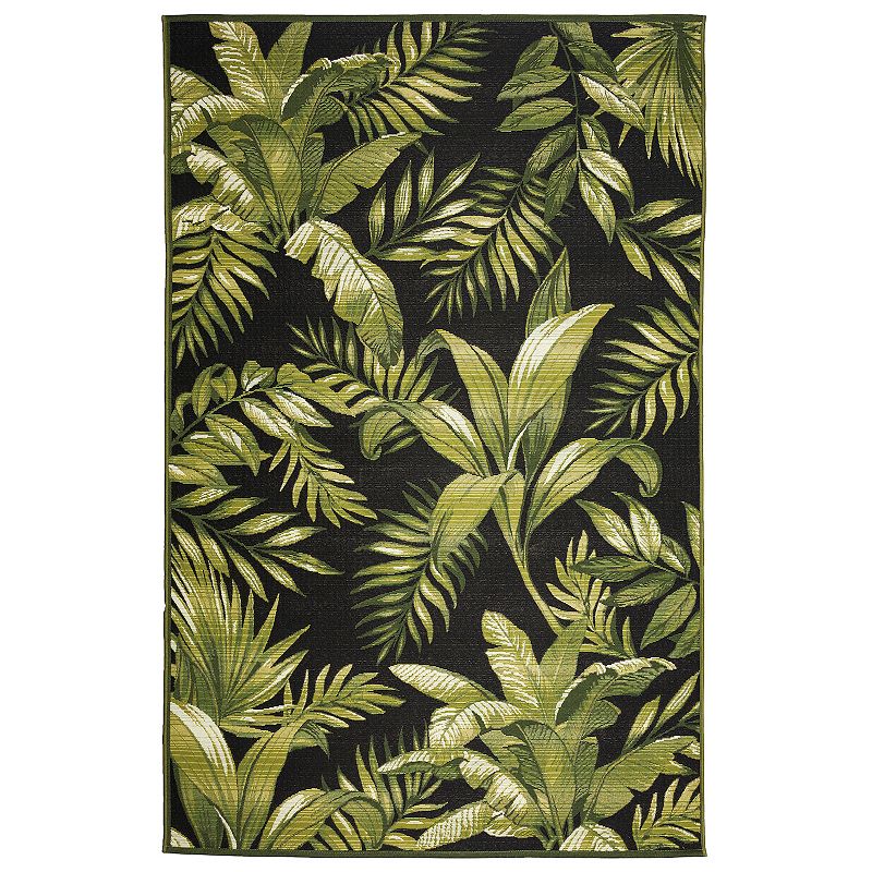 Liora Manne Marina Jungle Leaves Indoor/Outdoor Rug, Black, 5X7.5 Ft