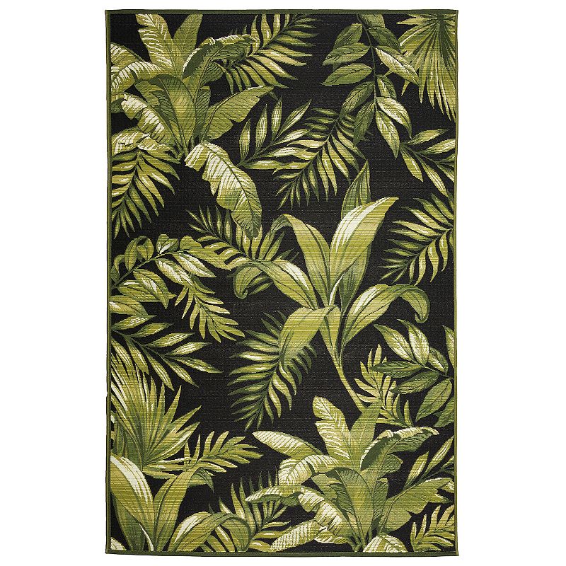 Liora Manne Marina Jungle Leaves Indoor/Outdoor Rug, Black, 8X10 Ft