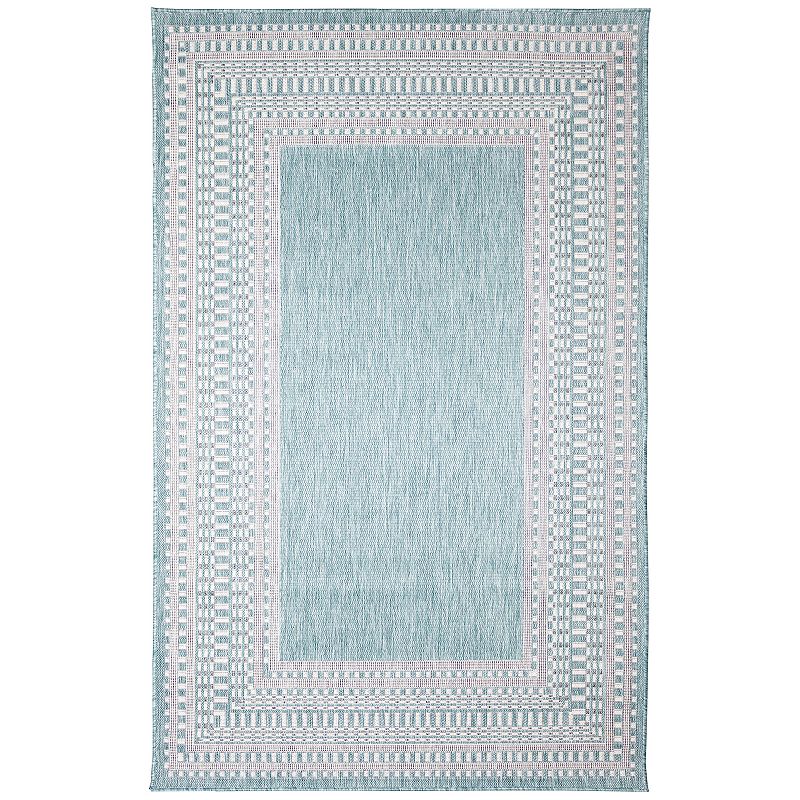 Liora Manne Malibu Etched Border Indoor/Outdoor Rug, Blue, 8Ft Sq