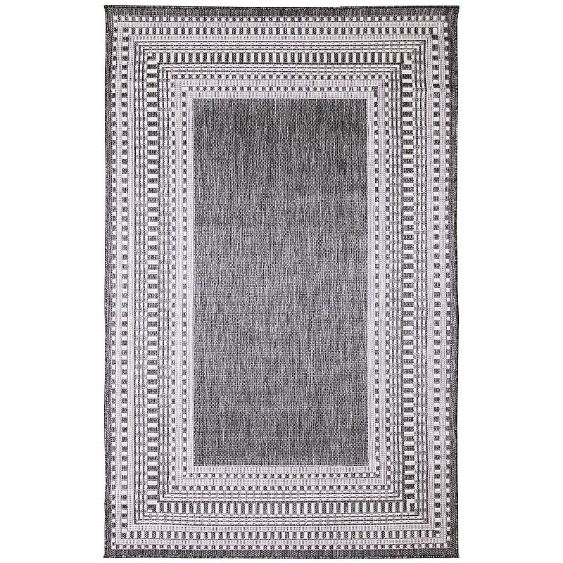 Liora Manne Malibu Etched Border Indoor/Outdoor Rug, Grey, 8Ft Sq