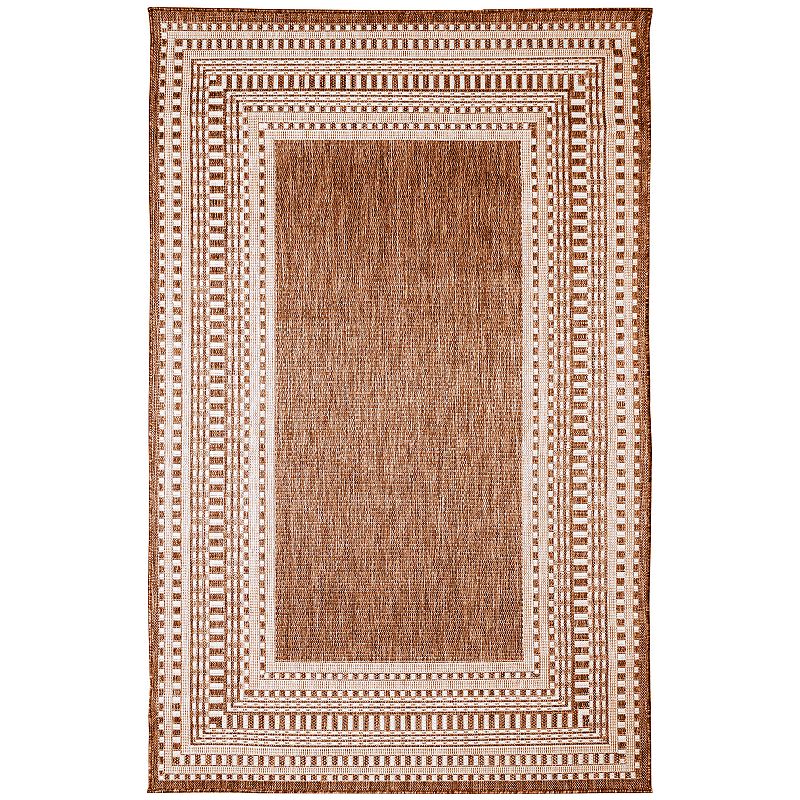 Liora Manne Malibu Etched Border Indoor/Outdoor Rug, Orange, 8X10 Ft