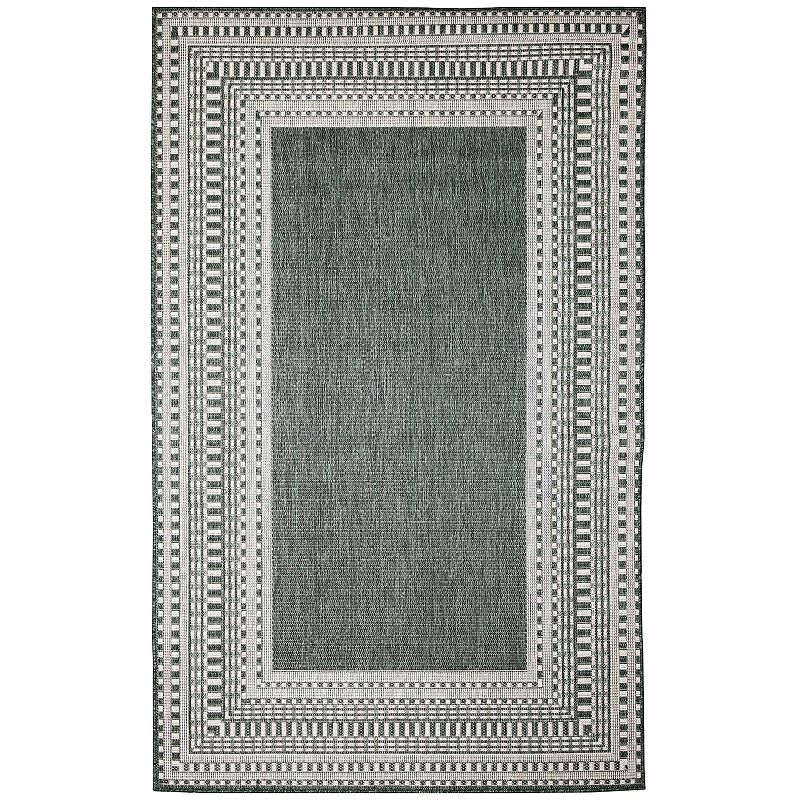 Liora Manne Malibu Etched Border Indoor/Outdoor Rug, Green, 4.5X7.5 Ft