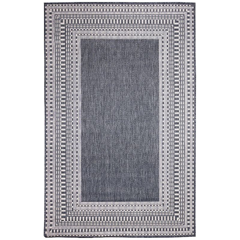 Liora Manne Malibu Etched Border Indoor/Outdoor Rug, Blue, 8Ft Sq