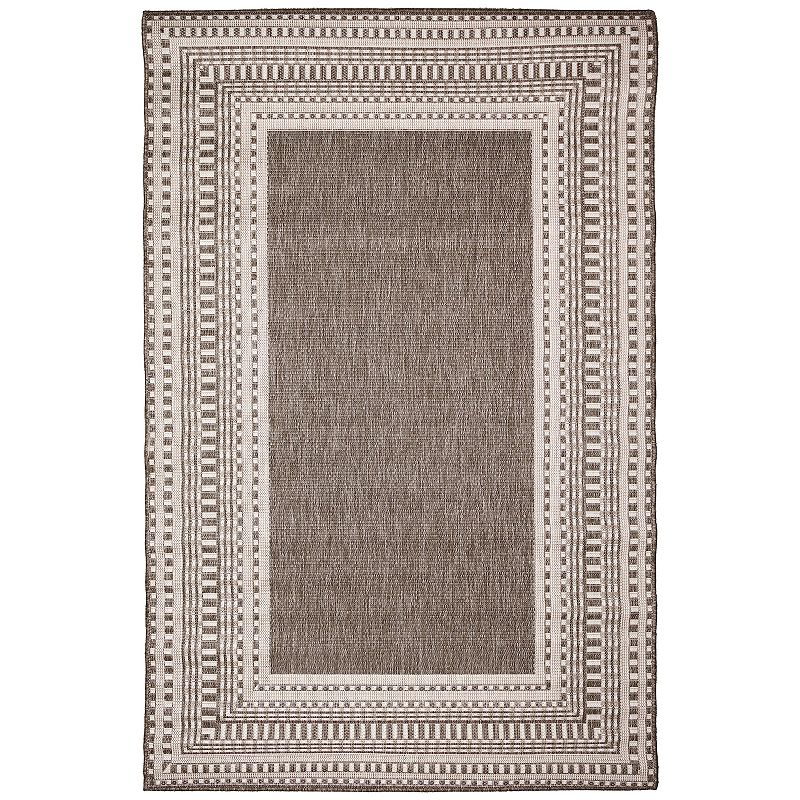 Liora Manne Malibu Etched Border Indoor/Outdoor Rug, Beig/Green, 8Ft Sq