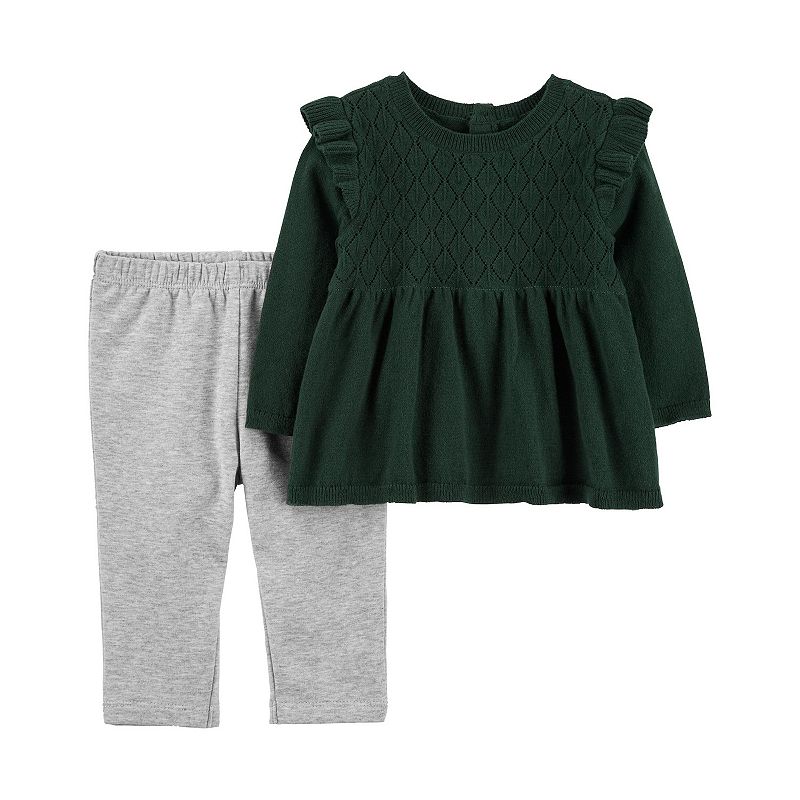 Baby Girls Carters 2-Piece Cotton Top & Fleece Pants, Infant Girls, Size: