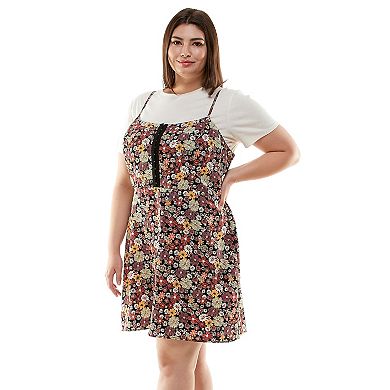 Juniors' Plus Size Lily Rose Print Fit & Flare Mini Dress And Tee Set