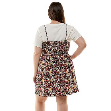 Juniors' Plus Size Lily Rose Print Fit & Flare Mini Dress And Tee Set