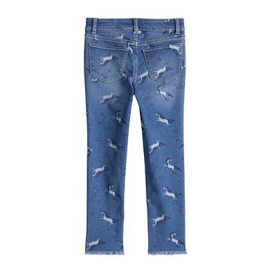 Girls 4-12 Jumping Beans® Button Fly Unicorn Print Jeggings with Raw Edge Hem