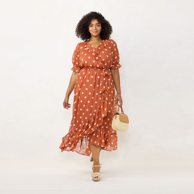 Plus Size LC Lauren Conrad Polka-Dot Ruffle Faux-Wrap Dress