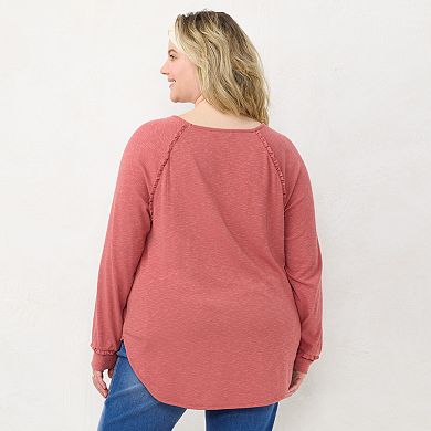 Plus Size LC Lauren Conrad Three Quarter Sleeve Raglan Ruffle Tunic