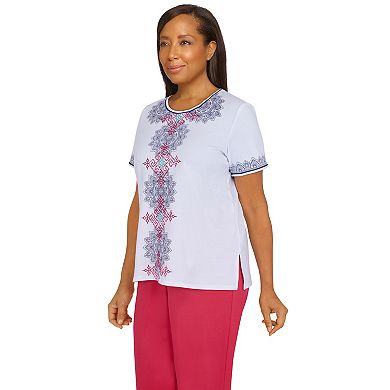 Petite Alfred Dunner Medallion Center Embroidery Top