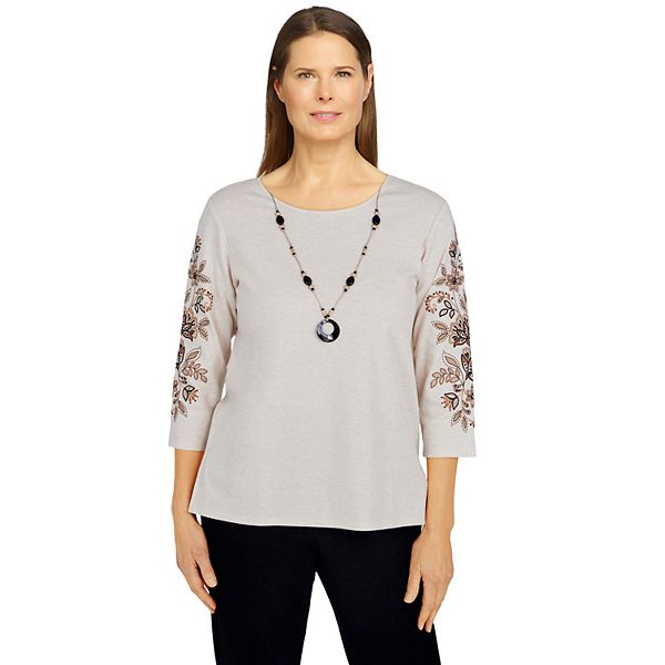 Petite Alfred Dunner Embroidered Sleeve Top