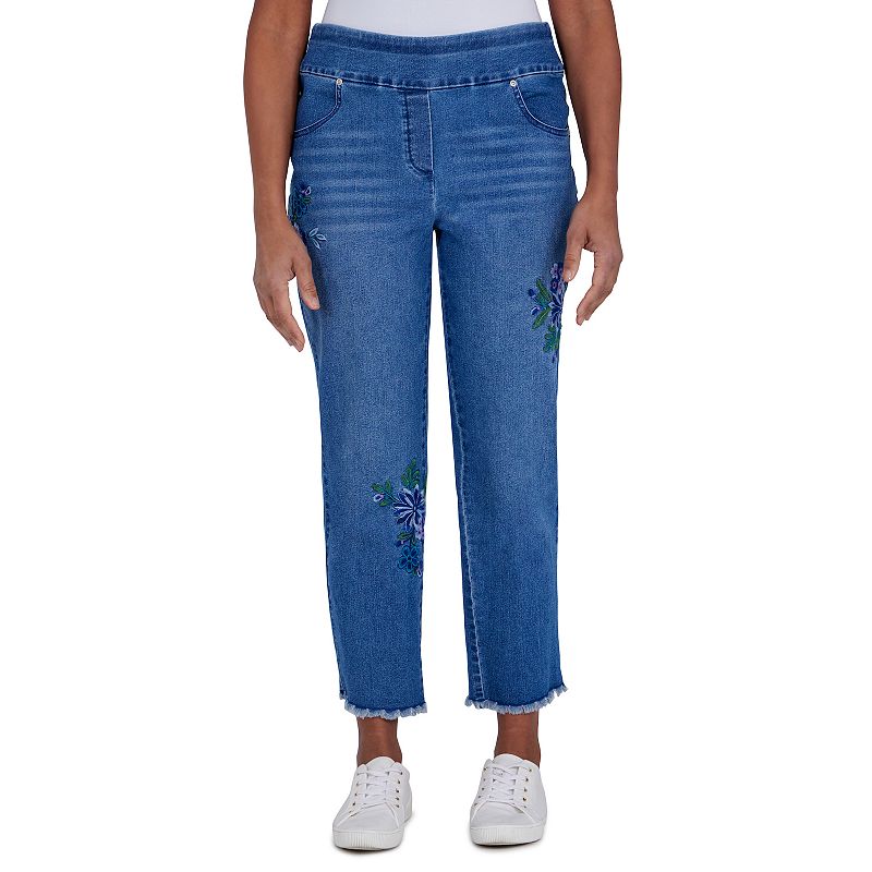 Petite Alfred Dunner Indigo Daze Super Stretch Embroidered Ankle Jeans, Wom