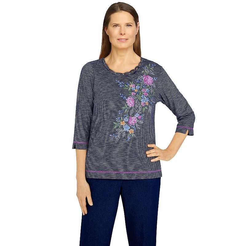 18404870 Petite Alfred Dunner Embroidered Flowers Striped T sku 18404870