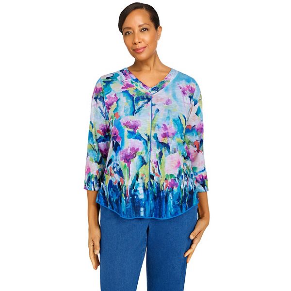 Petite Alfred Dunner Watercolor Floral Knit Top