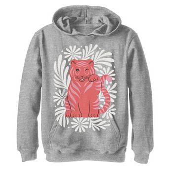 Boys 8-20 Pink Tiger Flower Background Hoodie