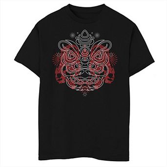 Boys 8-20 Dragon Face Fire Background Tee