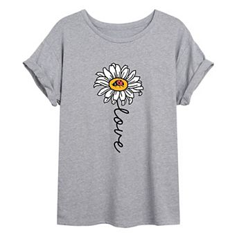 Juniors' Daisy "Love" Oversized Tee