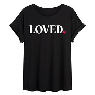 Juniors' Loved With Heart Oversized Tee
