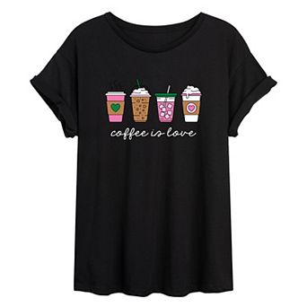 Juniors' Coffee Is Love Oversized Tee
