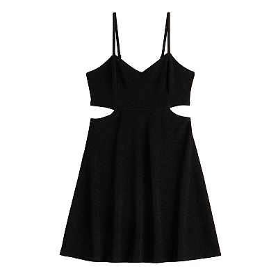 Juniors' Live To Be Spoiled Side Cutout Glitter Skater Dress