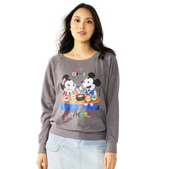 Disney's Mickey And Minnie Mouse Eating Together Slouchy Juniors' Terry Graphic Sweatshirt