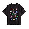 Juniors' Hangul & Abstract Shapes Mineral Wash Crop Top Graphic Tee