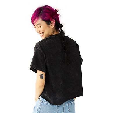 Juniors' Hangul & Abstract Shapes Mineral Wash Crop Top Graphic Tee