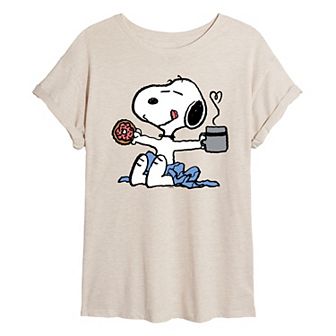 Juniors' Peanuts Snoopy Coffee Oversized Tee
