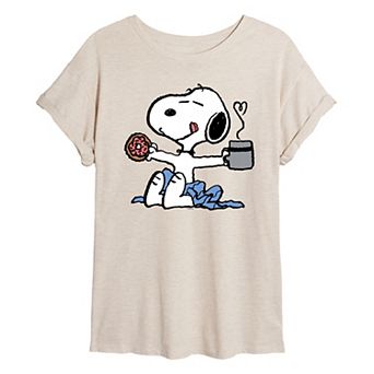 Juniors' Peanuts Snoopy Coffee Oversized Tee