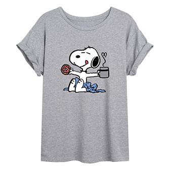Juniors' Peanuts Snoopy Coffee Oversized Tee