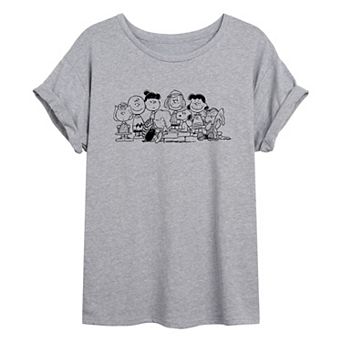 Juniors' Peanuts Group Outline Oversized Tee