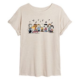 Juniors' Peanuts Music Group Oversized Tee
