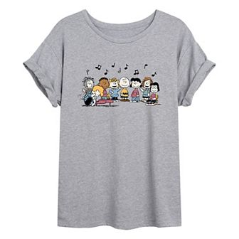 Juniors' Peanuts Music Group Oversized Tee
