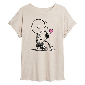 Juniors' Peanuts Snoopy Hug Oversized Tee